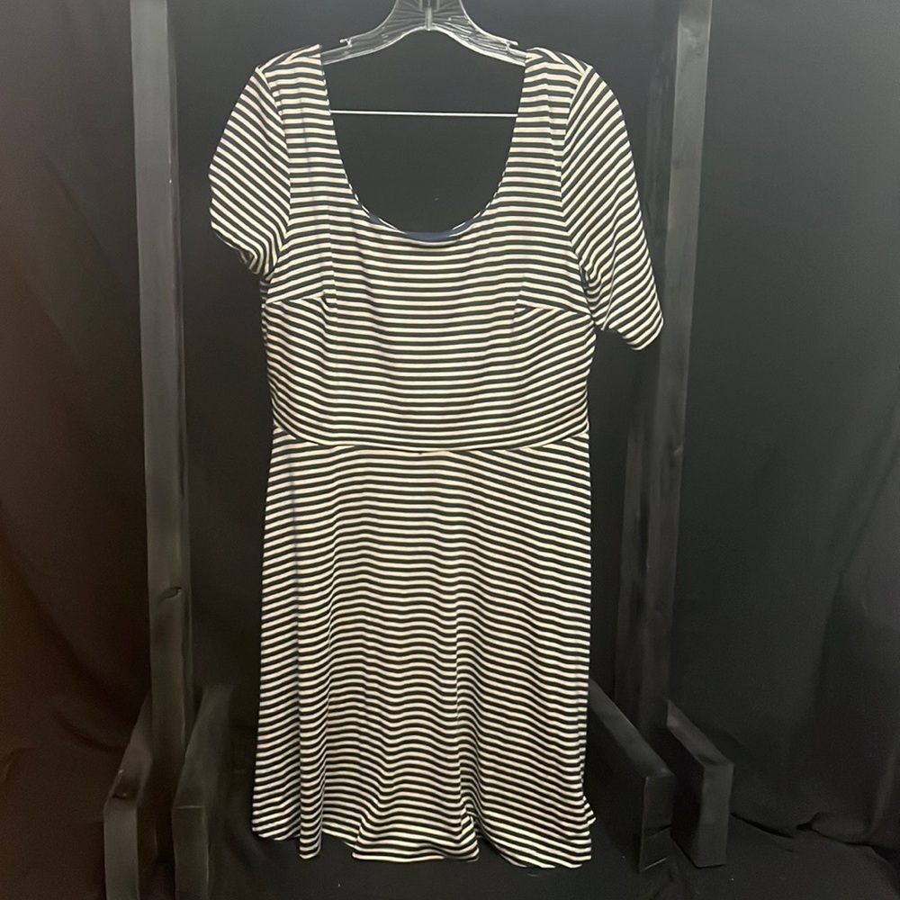Agb dress- tan and navy horizontal stripes dress. NWT
